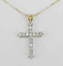 1.30Ct Round Cut Diamond Cross Pendant Necklace 14K Yellow Gold Over Free Chain