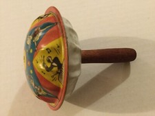 Vintage US Metal Toy Mfg Tin New Years Eve Noisemaker Rattle W/ Wooden Handle
