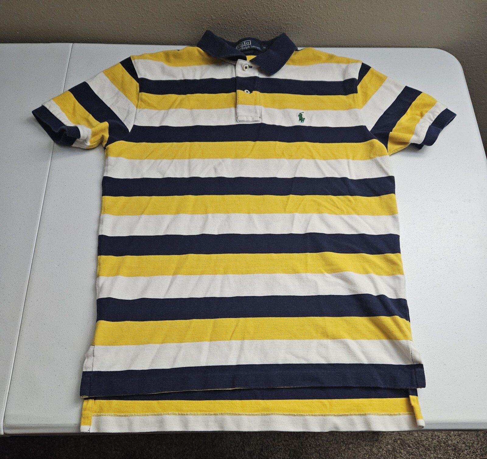 PONY POLO RALPH LAUREN Polo Rugby Manica Corta Uomo Taglia M Giallo Bianco Navy