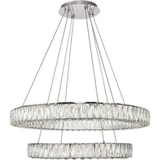 Light Fixture Chrome and Crystal Chandelier Ring Halo Foyer or Dining Room 31"