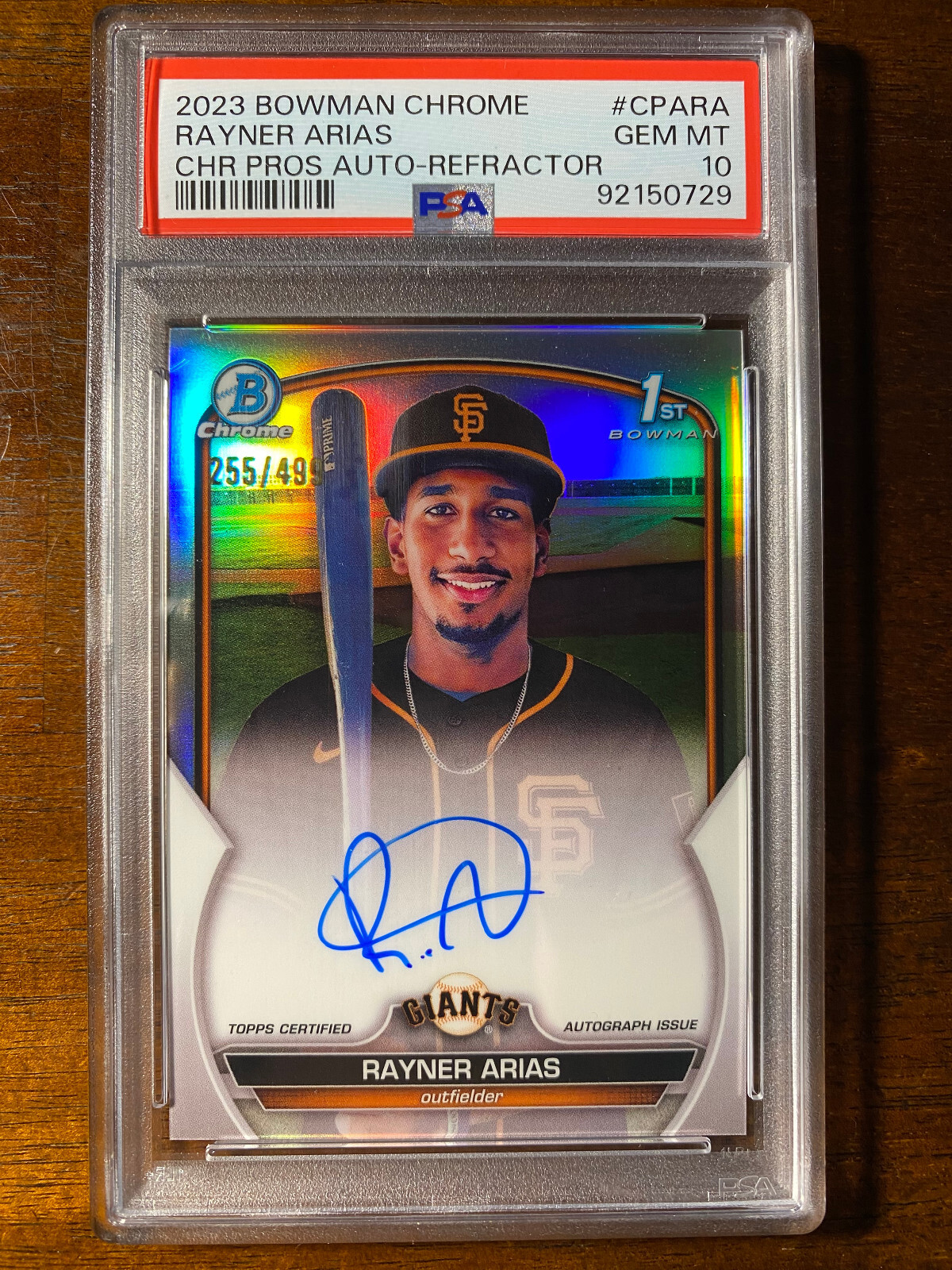 2023 Bowman Chrome Rayner Arias #CPA-RA 1st Prospect Refractor Auto /499 PSA 10