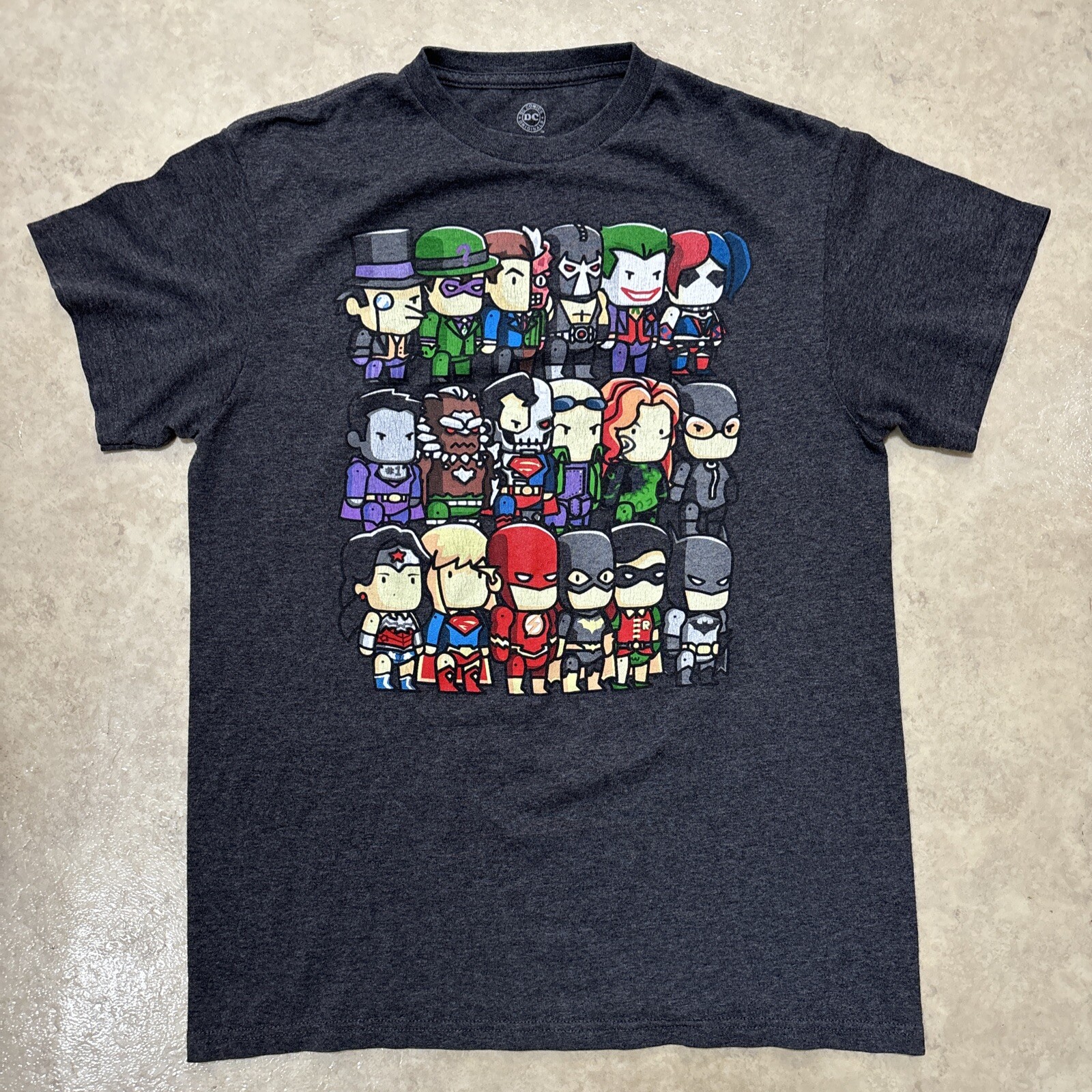 DC Comics Scribblenauts T-Shirt Super Hero Graphic Tee Gray 2014 ✅ Size Medium