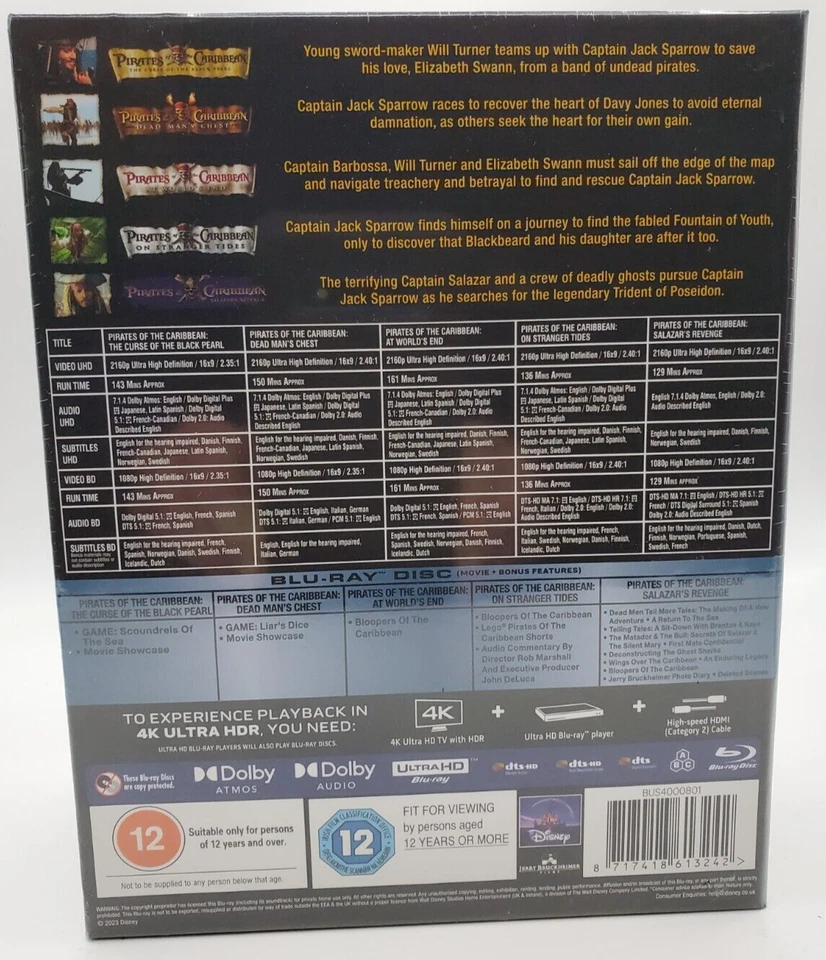 PIRATES OF THE CARIBBEAN 1-5 4K UHD Blu-Ray Box Set BRAND NEW - Image 3 of 3