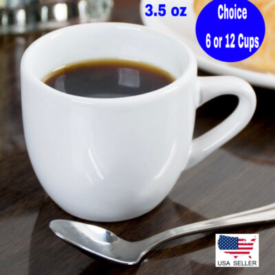 6 or 12 Espresso Coffee Cup Cups Rolled Edge Bright White Stoneware 3.5 oz