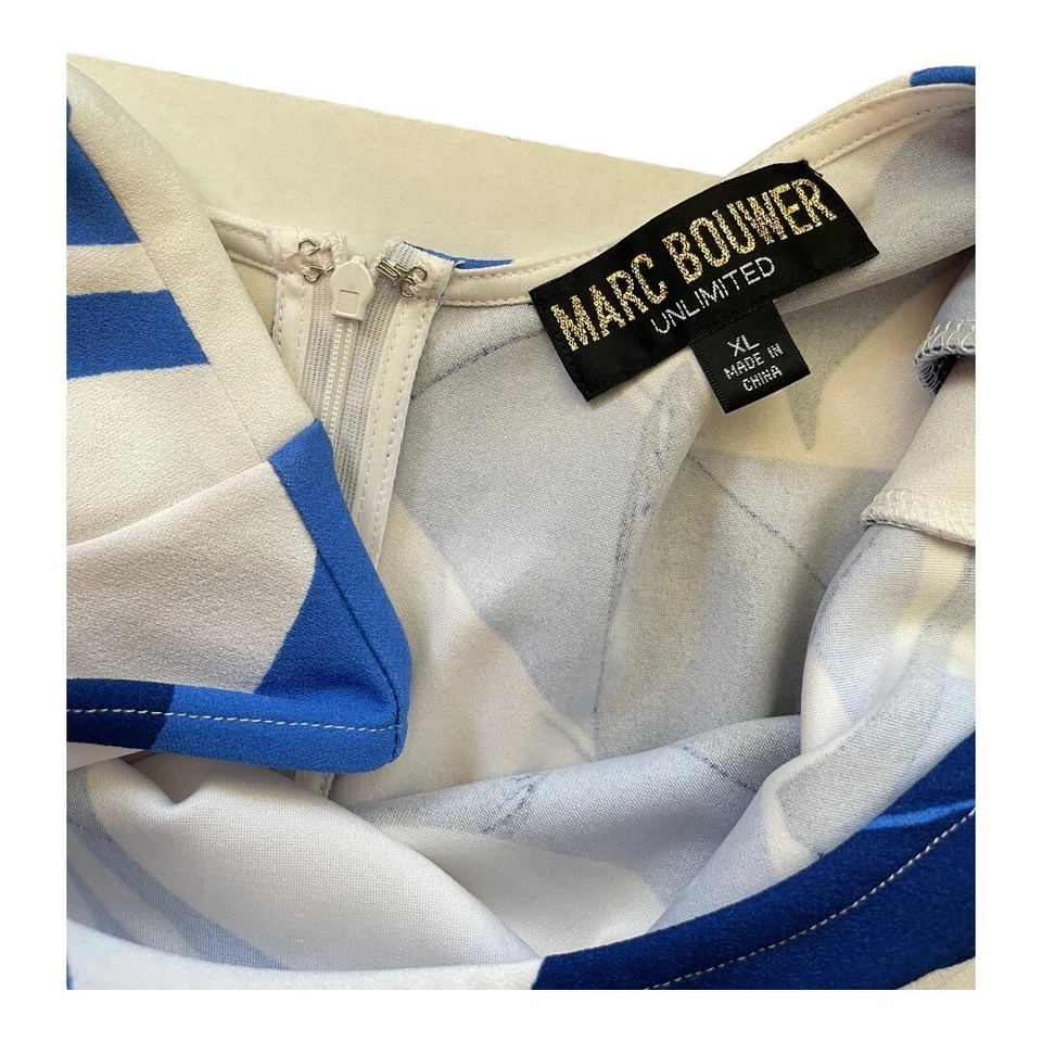 Marc Bouwer Stretchy Shift Dress Size XL Cap Sleeve Midi Blue White - Image 3 of 4