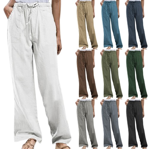 Plus Size Women Linen Wide Leg Trousers 
