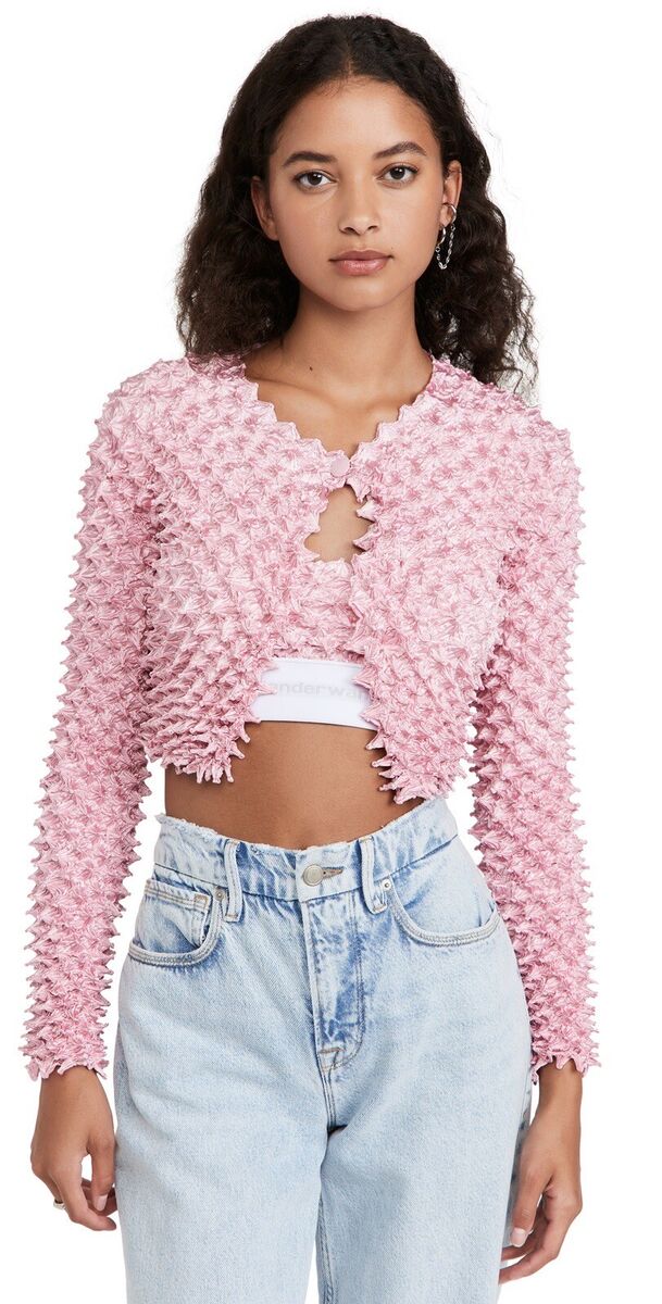 Alexander Wang Cropped Snap Front Shibori Cardigan Satin Alexander Wang Cropped Snap Front Shibori Cardigan Satin