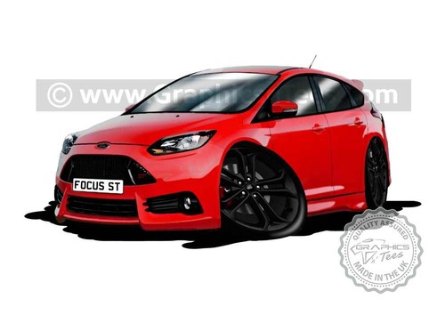 Focus ST3 Karikatur Auto Kunst Cartoon A4 Druck in Race Red personalisiert Geschenk - Bild 3 von 3
