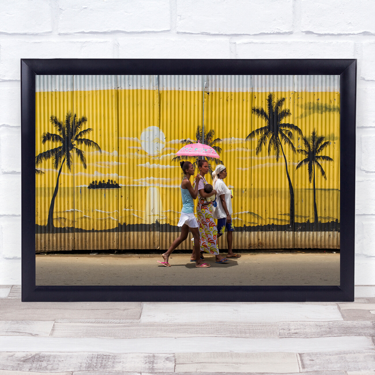 Colors Madagascar Street Umbrella Yellow Walk Women palm tree Child Print