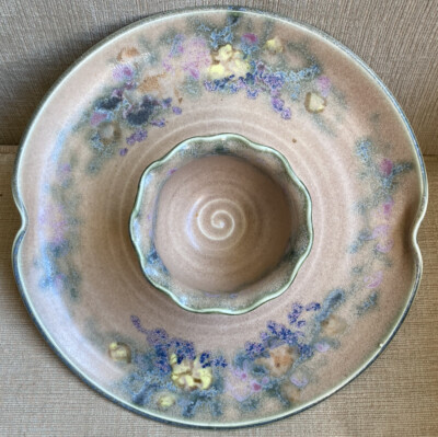 Vintage 1998 Clouds Folsom 9.5  Chip 'n' Dip Art Pottery Platter Tray w/ Bowl