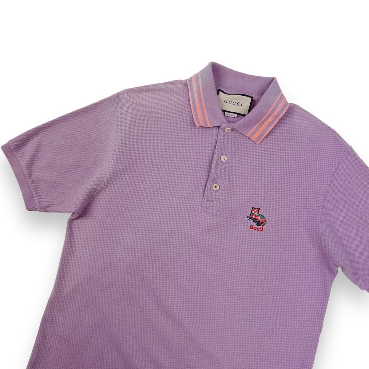 Gucci Cat Embroidered Lilac Polo Shirt