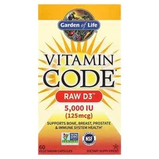 Garden of Life Vitamin Code RAW D3 5 000 IU 60 Vegetarian Capsules Dairy-Free,