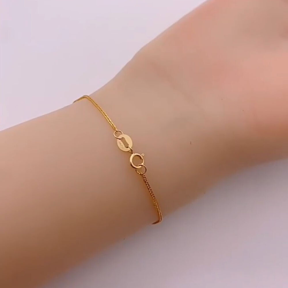 Pure AU750 18K Yellow Gold Chain 1.1mm Thin Wheat Link Bracelet