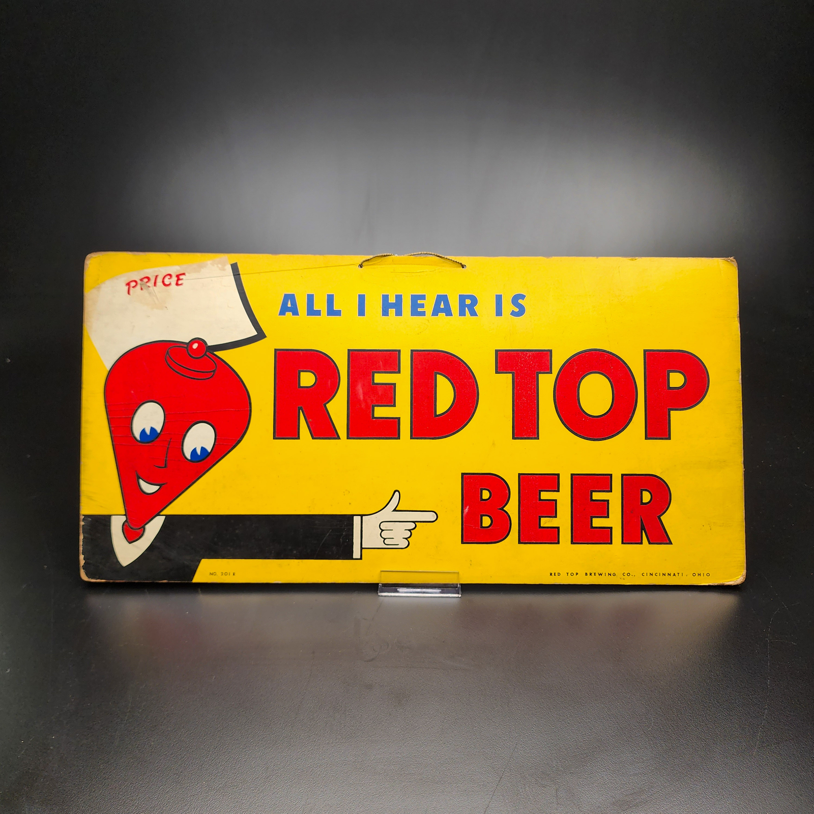 Vintage Red Top Beer Cardboard Sign, Cincinnati OH, Classic Brewery