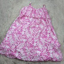 Gap Women's L Pink Palm Print A-line V-Neck Midi Dress Tie Waist Cotton Blend