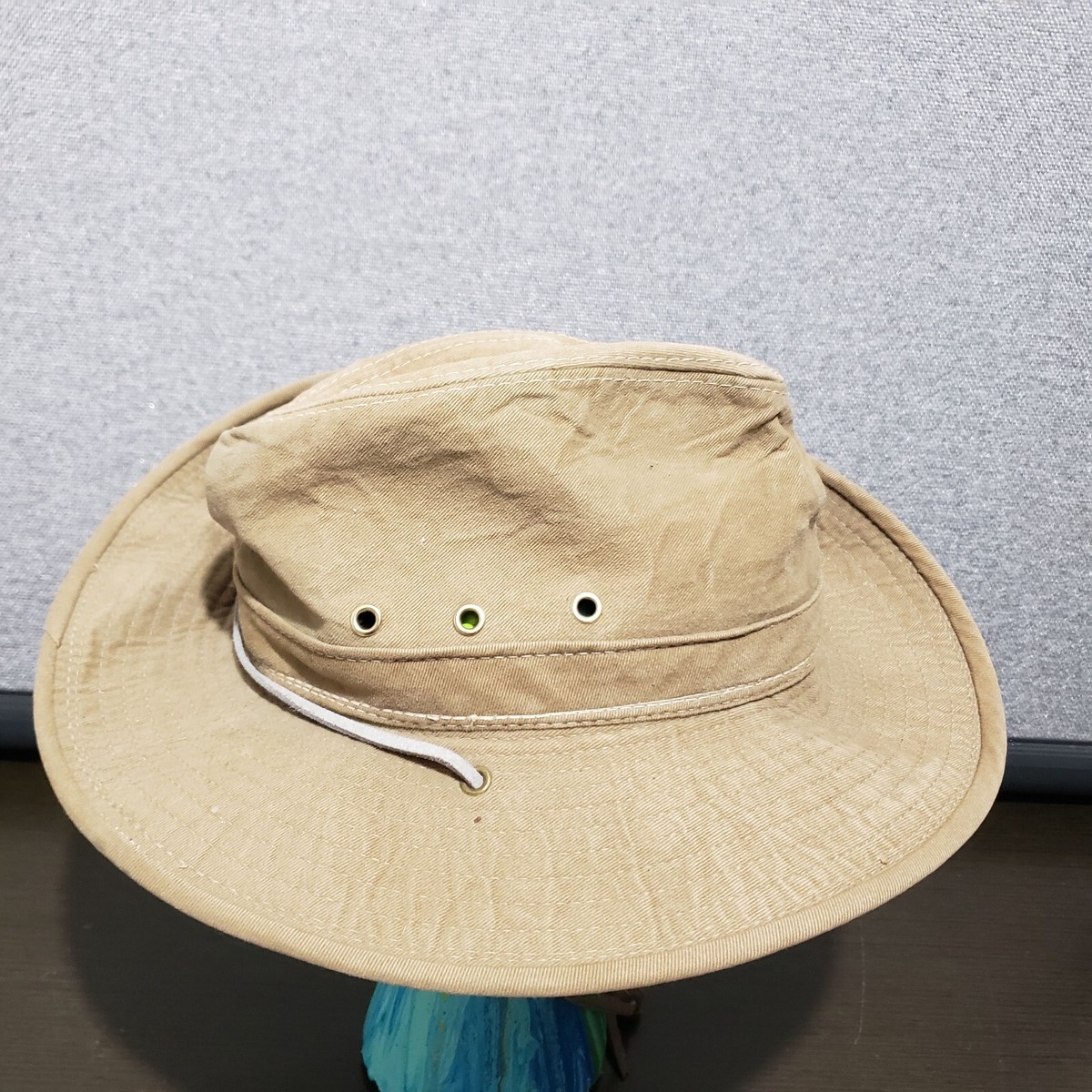 Henschel Hat Company Orig Denim Bucket Hatquarters Safari Hand Painted Sz M Henschel Hatquarters Tan Canvas Western Safari Hat Side Snap  main image 2