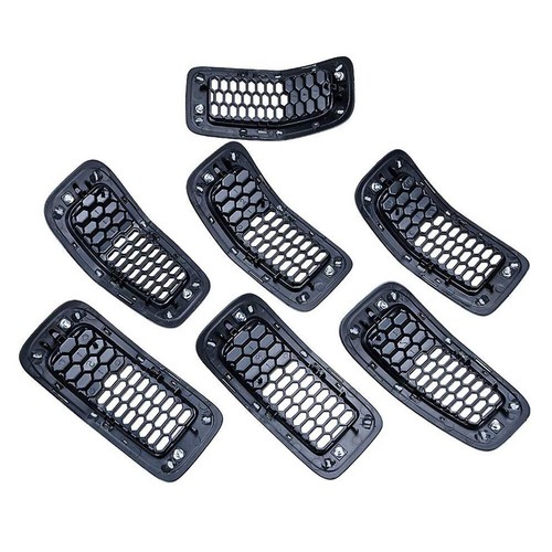 Gray Front Grill Inserts Honeycomb Mesh Cover 7pcs For Jeep Cherokee 2014-2018 - Picture 10 of 12