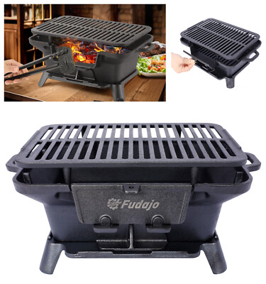 Cast Iron Portable Hibachi Grill Outdoor Japanese Tabletop Skillet