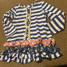 Ruffle Girl Striped Blues With Flowers Dress size 4XL Long Top Or Dress Boutique