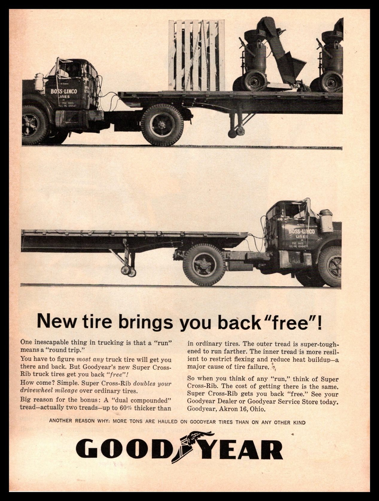 1962 Goodyear Tire & Rubber Co. Akron Ohio Super Cross-Rib Truck Tires Print Ad