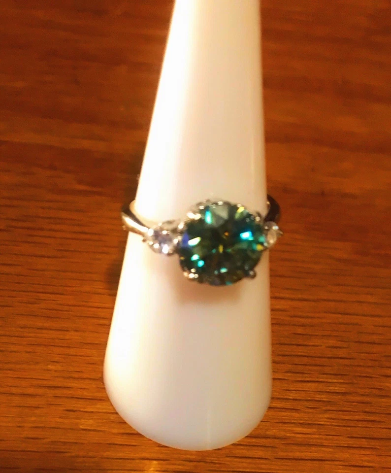 Auténtico anillo de plata de ley 925 moissanita verde amarillo de 8 mm 3 quilates CT VVS1 Foto 4 de 4