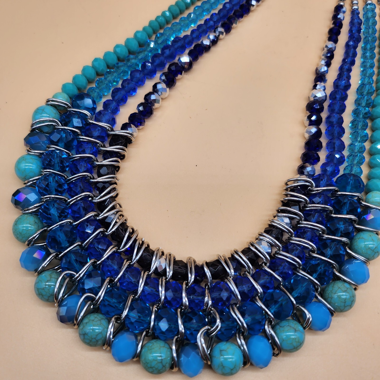 Blue/Green/Black/Silver Multi Strands Costume Jew… - image 3