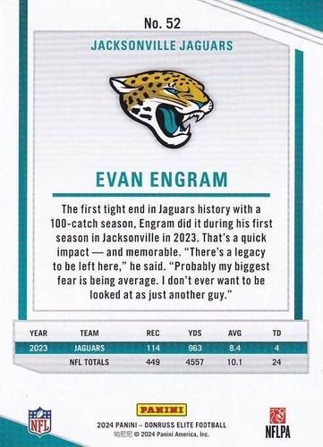 2024 Panini Donruss Elite - #52 Evan Engram - Jaguars - Picture 3 of 3