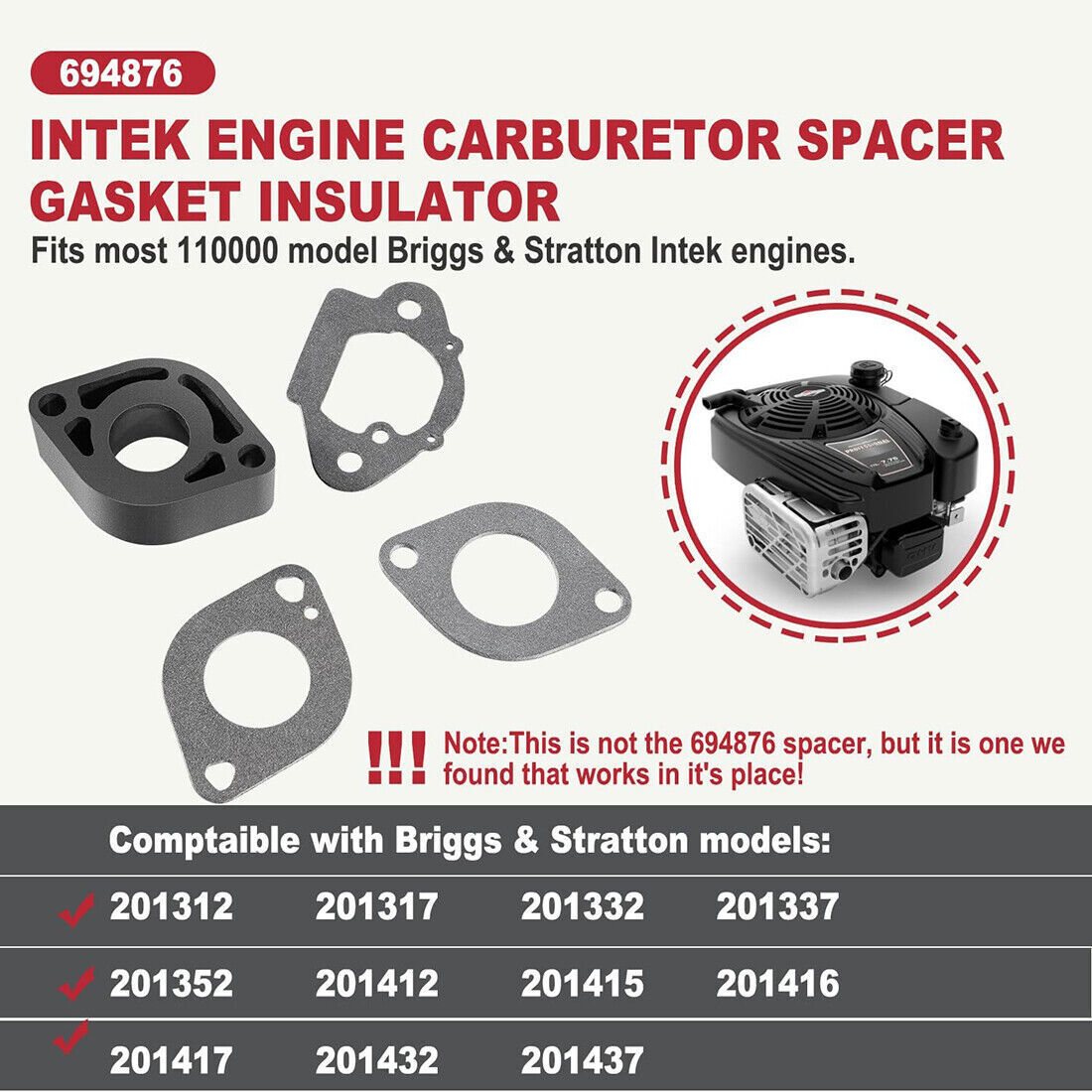 replace-for-694876-briggs-stratton-intek-engine-carburetor-spacer
