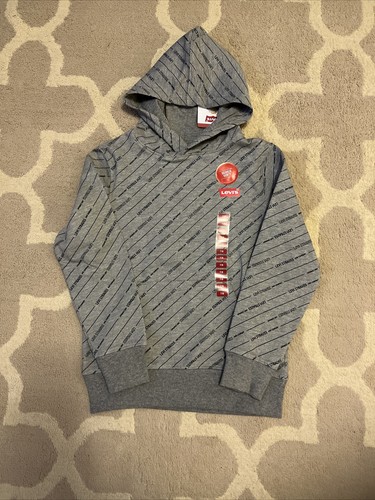 Levi's Youth Boys Fleece Pullover Hoodie, Grey/Graphic ~ Super Soft ~ Size 7/8 - Picture 1 of 2