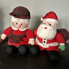 Santa Claus Mrs Claus Nylon Puffy Christmas Plush 1993-1994 Gibson Greetings