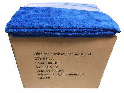 96 Case 16x16 Microfiber Edgeless Towels 500GSM Auto Detailing/Cleaning, D. Blue
