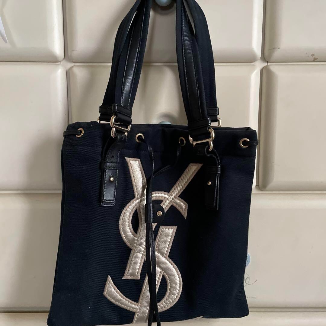 Borsa a tracolla Yves Saint Laurent Kahala tote bag pelle tela nera vintage G...