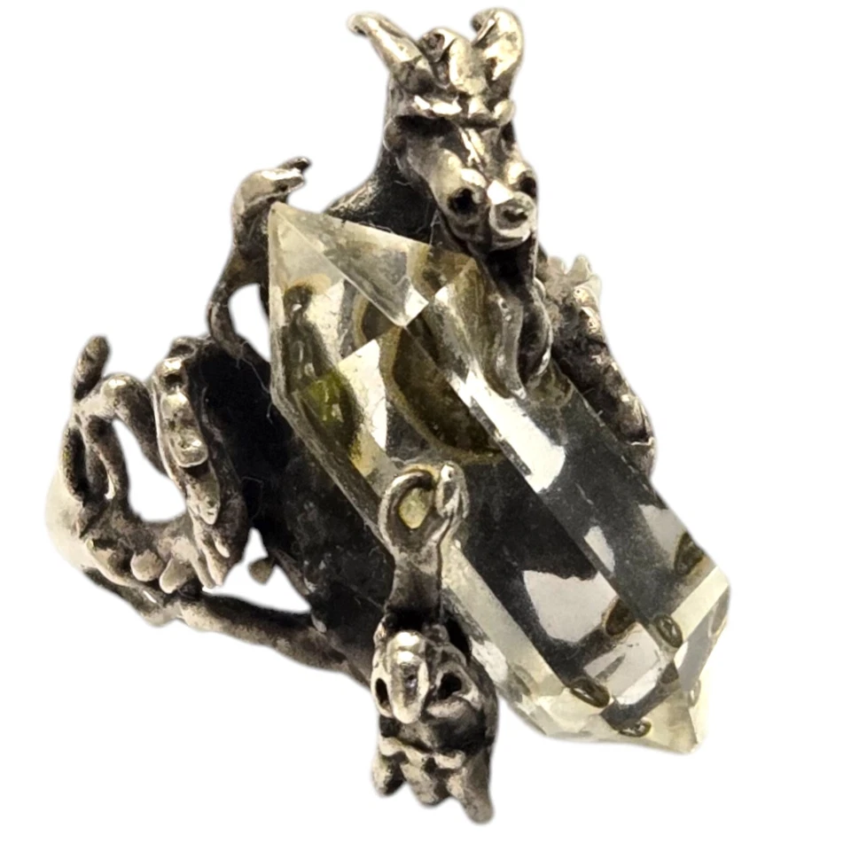 Anéis de quartzo hipnotizantes vintage prata esterlina dragão sorte sucesso proteção z6 - Imagem 2 de 4