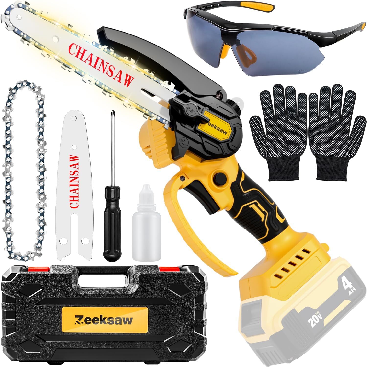 Mini Electric Chain Saw, Cordless with Automatic Oiler, 2-in-1 Handheld