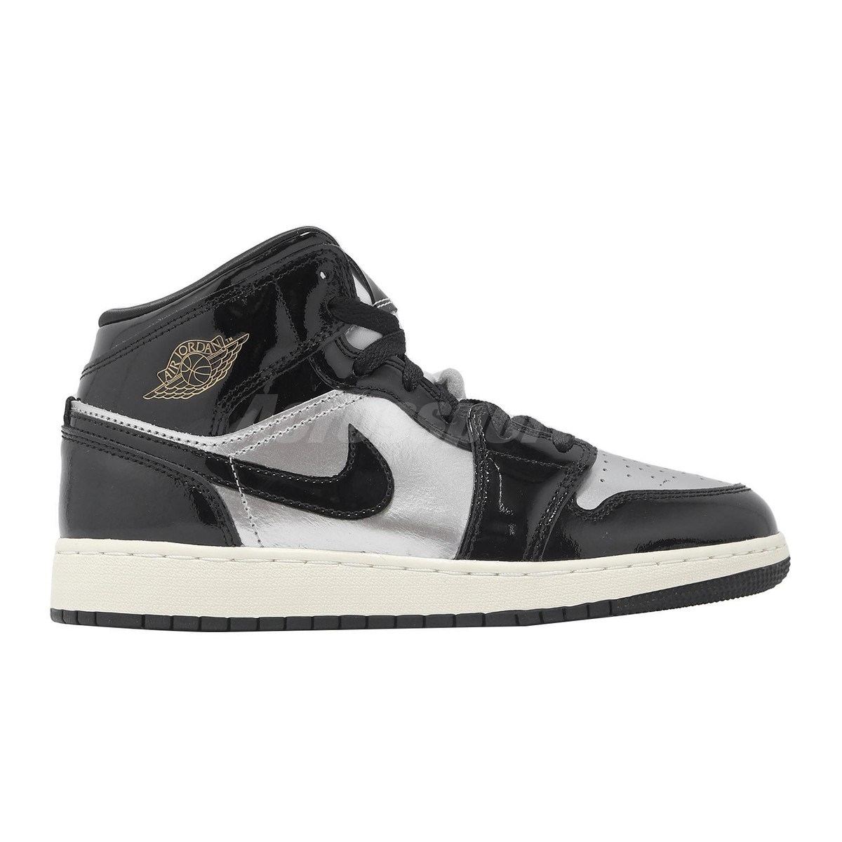 Nike Air Jordan 1 Mid SE GS AJ1 Black Metallic Silver Kids
