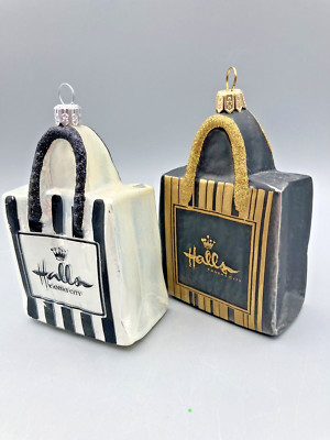 Two Halls Kansas City Shopping Bags Glass Ornaments Black/Gold White/Black 4''