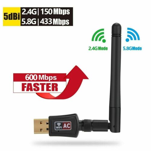 Adaptateur USB Wifi sans fil 600 Mbit/s dongle double bande 2,4 G/5 GHz avec antenne 802,11 AC - Photo 1 sur 15