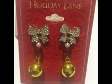Macy's Holiday Lane Sparkly Bow True Jingle Bell Drop Earrings NWT