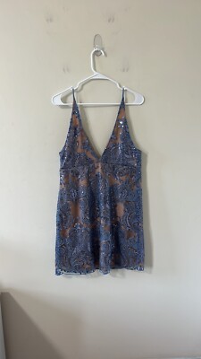 Free People Night Shimmers Mini Dress Blue Size 12 | eBay