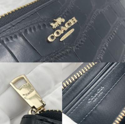 COACH OUTLET Crocodile Black Gold Logo Long Wallet Round Zip Rare