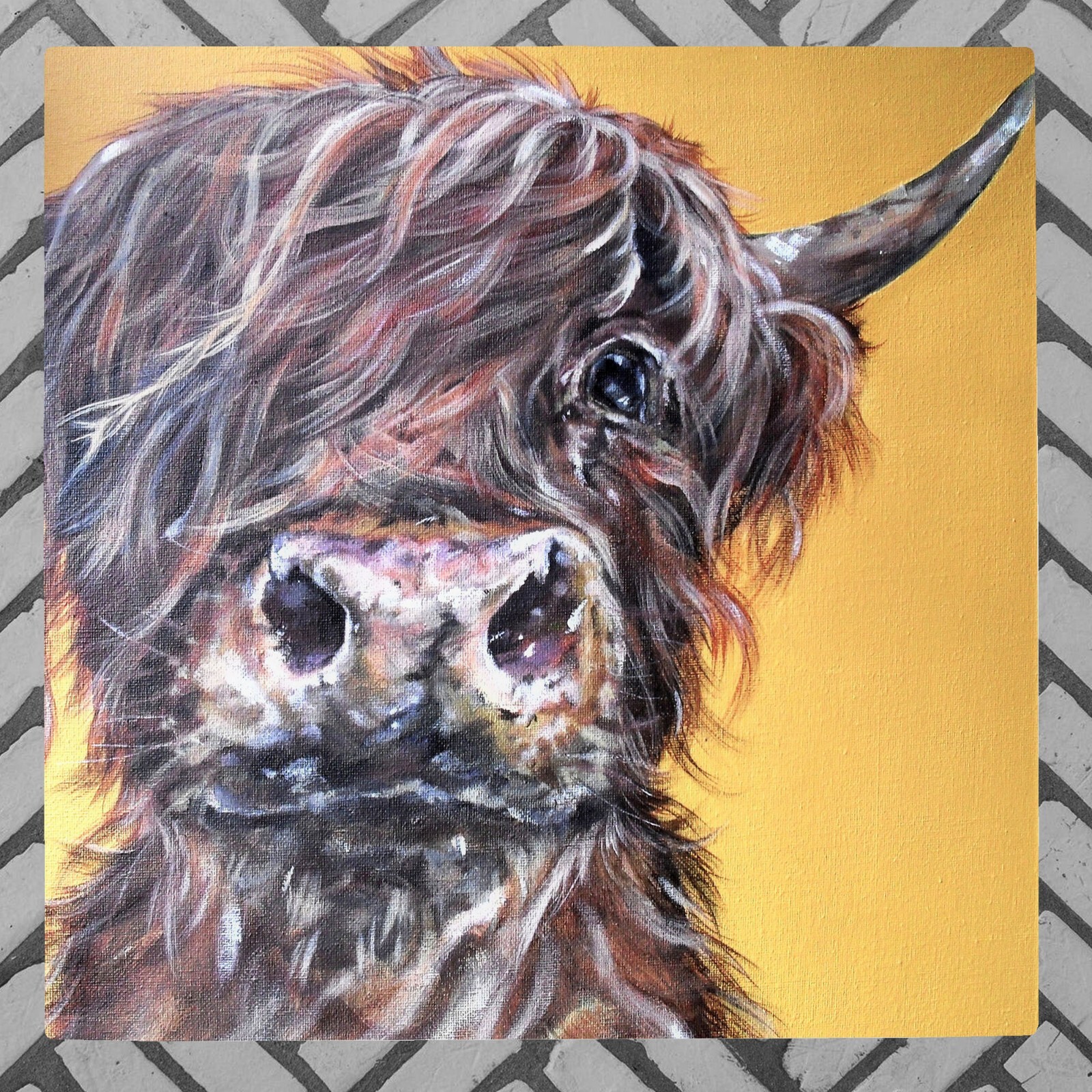 Highland Cow Ceramic Tile Picture Plaque Sign Wall Art By Sam Fenner 20x20cm