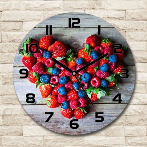 Wanduhr runde Echt-Glas-Küchenuhr 30 Deko Bild-Motiv: Herz aus Früchten Rot - Bild 1 von 6