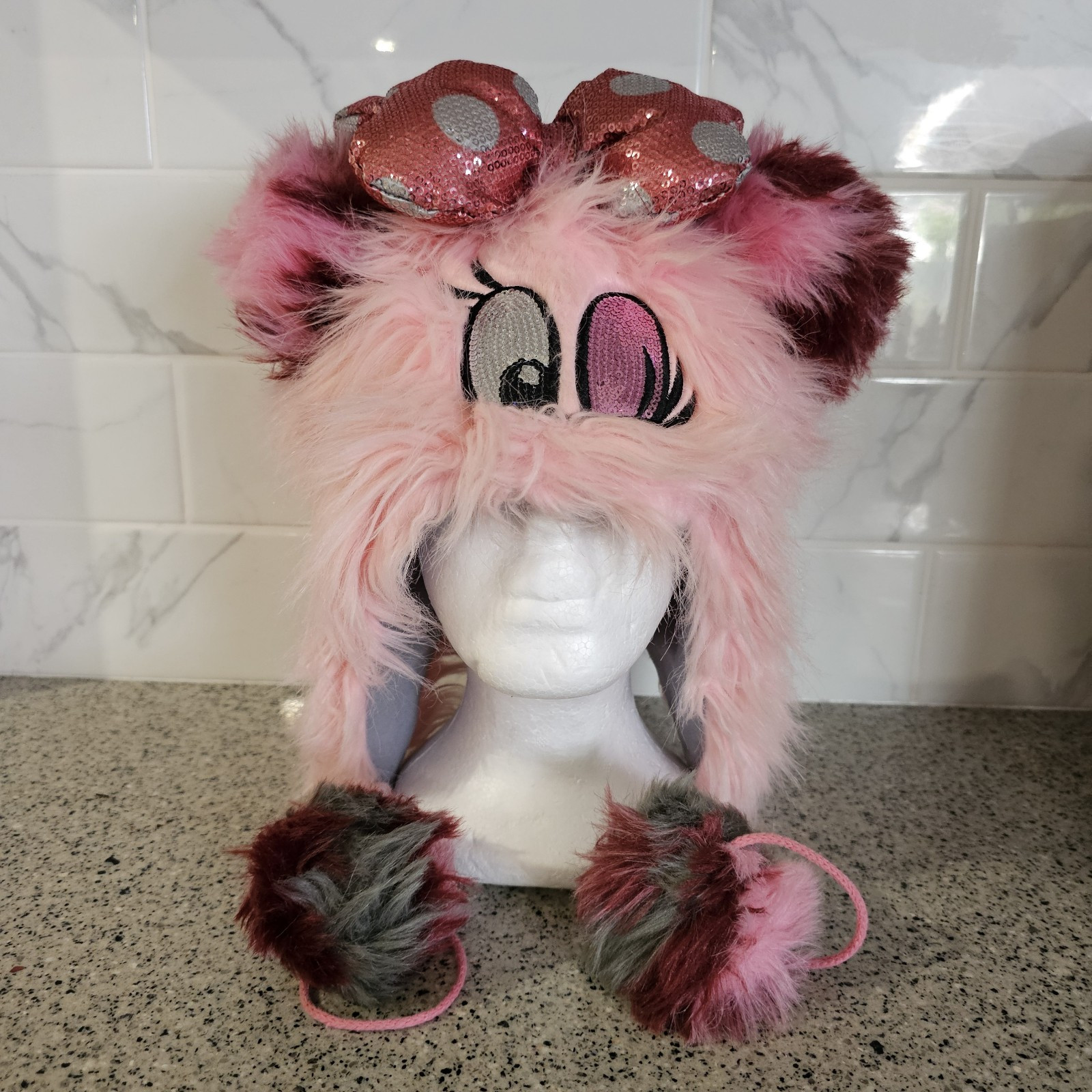 Disney Minnie Mouse Fur Hat tokyo resort Classic Minnie Ears Bow Head Cap Adult