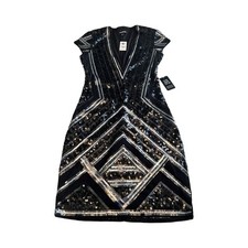 EXPRESS Black Sequin V-Neck Black Silver Dress Size XS Short Sleeve Nwt $108