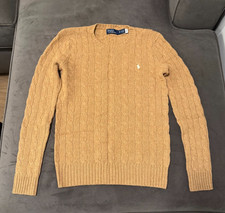 Polo Ralph Lauren Womens Wool Cashmere Cable Knit Sweater XS Camel Crewneck