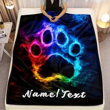 Personalized Colored Smoke Dog Paw Print Blanket - Lightweight Flannel Home De