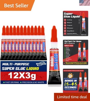12 Count Waterproof Super Glue - Quick-Drying Clear Adhesive for All Surfaces