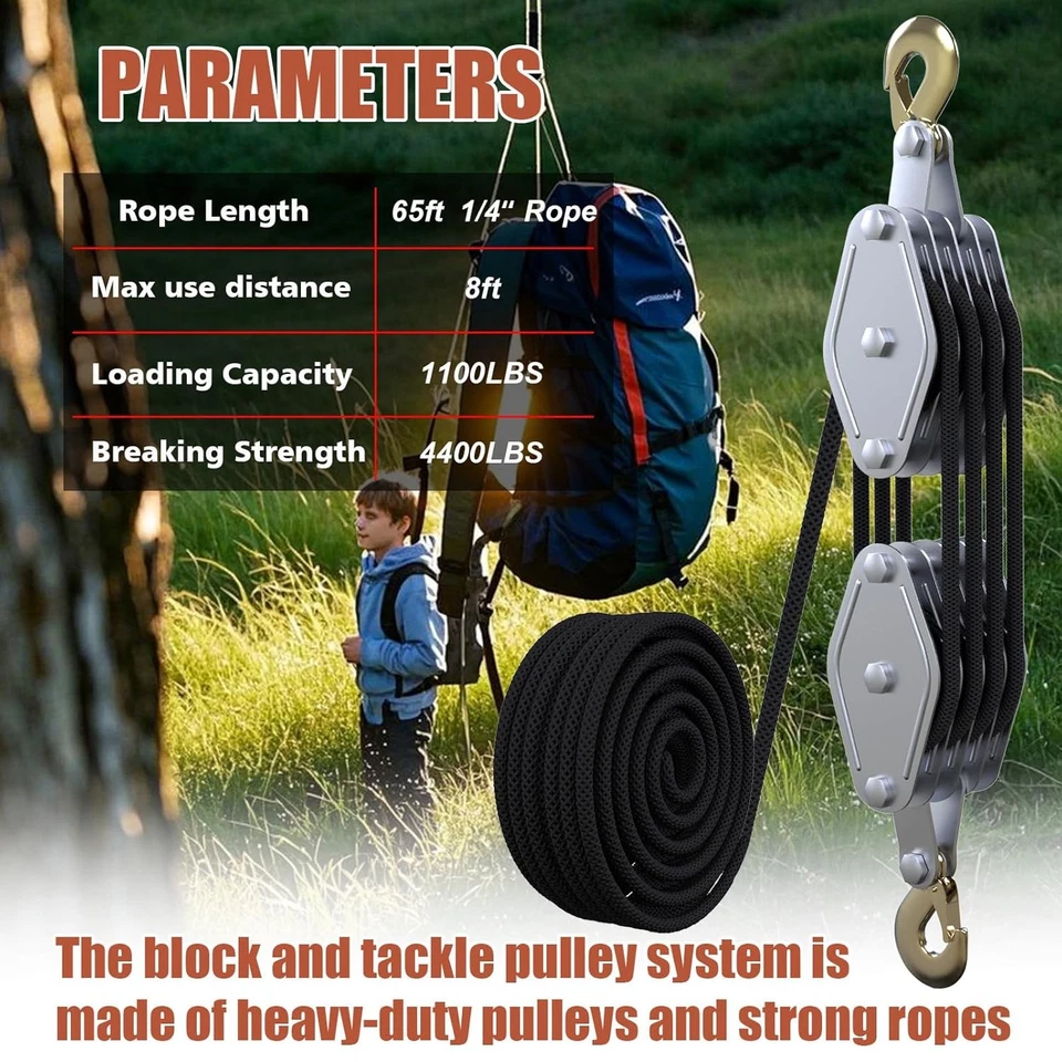 Block and Tackle Pulley System 4400 LBS Breaking Strength 1100 LBS Work Load - Image 3 of 4