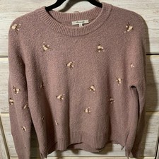 Madewell XXS Purple Embroidered Flower Oversized Sweater