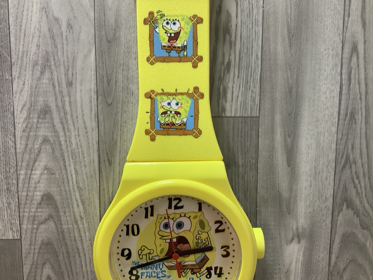 Vtg SpongeBob SquarePants Faces Giant Wristwatch Wall Clock Tested